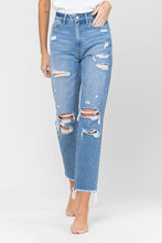 Load image into Gallery viewer, Distressed Raw Hem Mom Jeans
