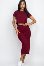 Load image into Gallery viewer, Ribbed Solid Top &amp; Midi Skirt Set

