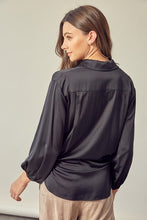 Load image into Gallery viewer, Front Black Tie Shirt Woven Blouse
