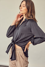 Load image into Gallery viewer, Front Black Tie Shirt Woven Blouse
