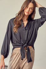 Load image into Gallery viewer, Front Black Tie Shirt Woven Blouse

