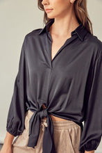 Load image into Gallery viewer, Front Black Tie Shirt Woven Blouse

