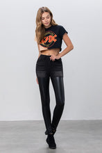 Load image into Gallery viewer, HIGH RISE LEATHER DENIM PANTS
