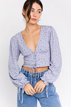 Load image into Gallery viewer, Puff Sleeve Lace-Up V-Neck Top
