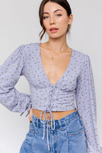 Load image into Gallery viewer, Puff Sleeve Lace-Up V-Neck Top
