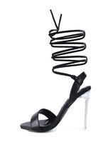 Load image into Gallery viewer, Sheeny Clear Stiletto Lace up Sandal
