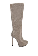 Load image into Gallery viewer, Nebula Rhinestone Embellished Stiletto Calf Boots
