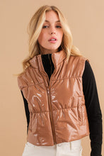Load image into Gallery viewer, Gloss Shiny Puffer Zip Up Crop Vest
