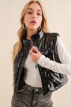 Load image into Gallery viewer, Gloss Shiny Puffer Zip Up Crop Vest
