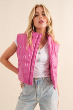 Load image into Gallery viewer, Gloss Shiny Puffer Zip Up Crop Vest

