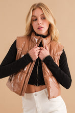 Load image into Gallery viewer, Gloss Shiny Puffer Zip Up Crop Vest
