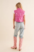 Load image into Gallery viewer, Gloss Shiny Puffer Zip Up Crop Vest
