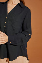 Load image into Gallery viewer, V Neck Button Down Henley Shirt Black
