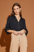 Load image into Gallery viewer, V Neck Button Down Henley Shirt Black
