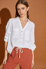 Load image into Gallery viewer, V Neck Button Down Henley Shirt Off White
