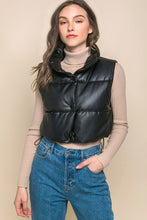 Load image into Gallery viewer, PU Faux Leather Puffer West With Snap Button
