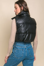 Load image into Gallery viewer, PU Faux Leather Puffer West With Snap Button
