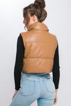 Load image into Gallery viewer, PU Faux Leather Puffer West With Snap Button
