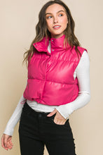 Load image into Gallery viewer, PU Faux Leather Puffer West With Snap Button
