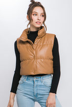 Load image into Gallery viewer, PU Faux Leather Puffer West With Snap Button
