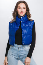 Load image into Gallery viewer, PU Faux Leather Puffer West With Snap Button
