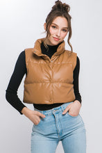 Load image into Gallery viewer, PU Faux Leather Puffer West With Snap Button
