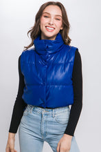 Load image into Gallery viewer, PU Faux Leather Puffer West With Snap Button
