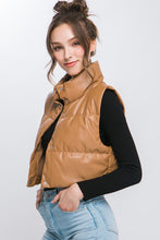 Load image into Gallery viewer, PU Faux Leather Puffer West With Snap Button
