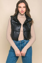 Load image into Gallery viewer, PU Faux Leather Puffer West With Snap Button
