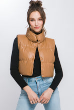 Load image into Gallery viewer, PU Faux Leather Puffer West With Snap Button
