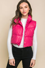 Load image into Gallery viewer, PU Faux Leather Puffer West With Snap Button
