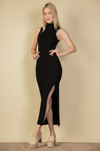 Load image into Gallery viewer, Ribbed Mock Neck Slit Bodycon Dress
