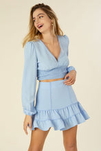 Load image into Gallery viewer, Lace trimmed smocking blouse and skirt set
