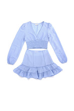 Load image into Gallery viewer, Lace trimmed smocking blouse and skirt set
