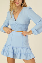 Load image into Gallery viewer, Lace trimmed smocking blouse and skirt set
